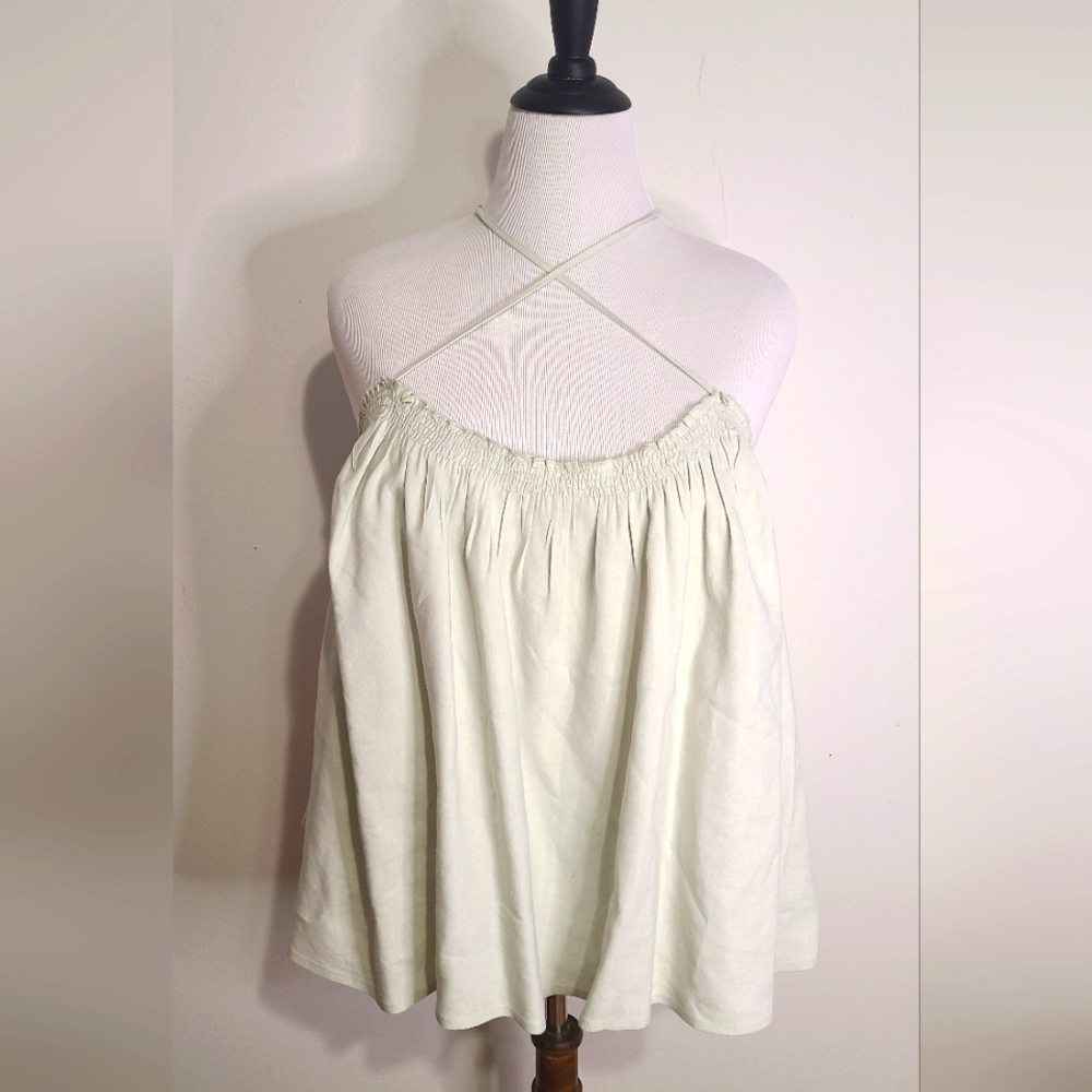 EUC Aeron Cathleen Linen Blend Oversized Strappy Tank In Pistachio size 42.